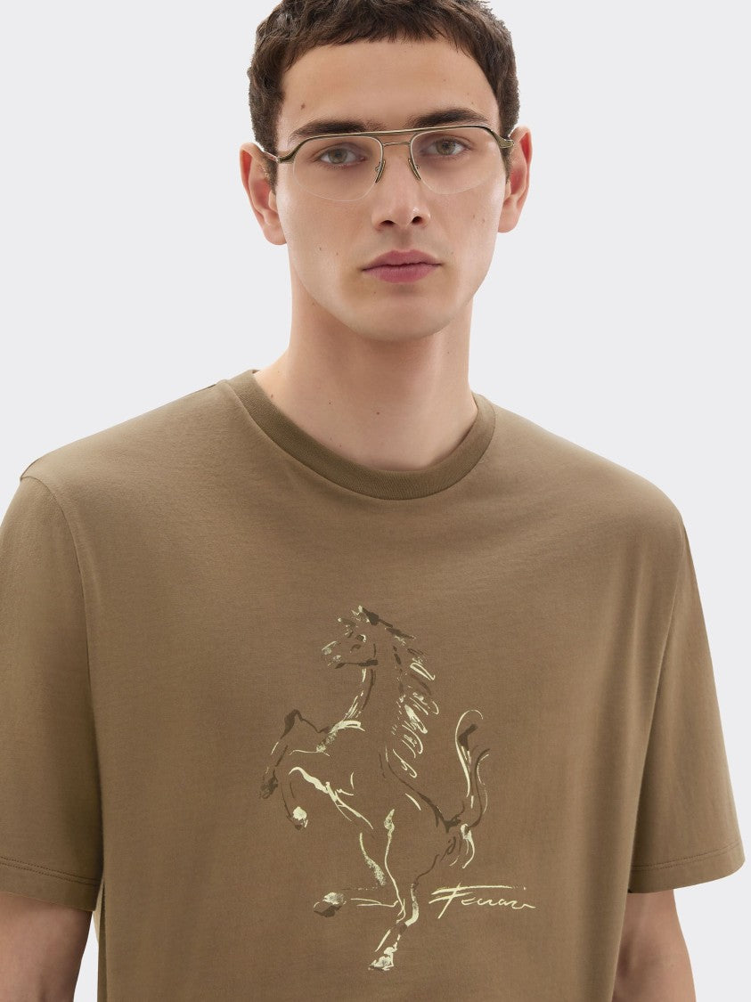 Ferrari Embossed Prancing Horse Cotton T-Shirt
