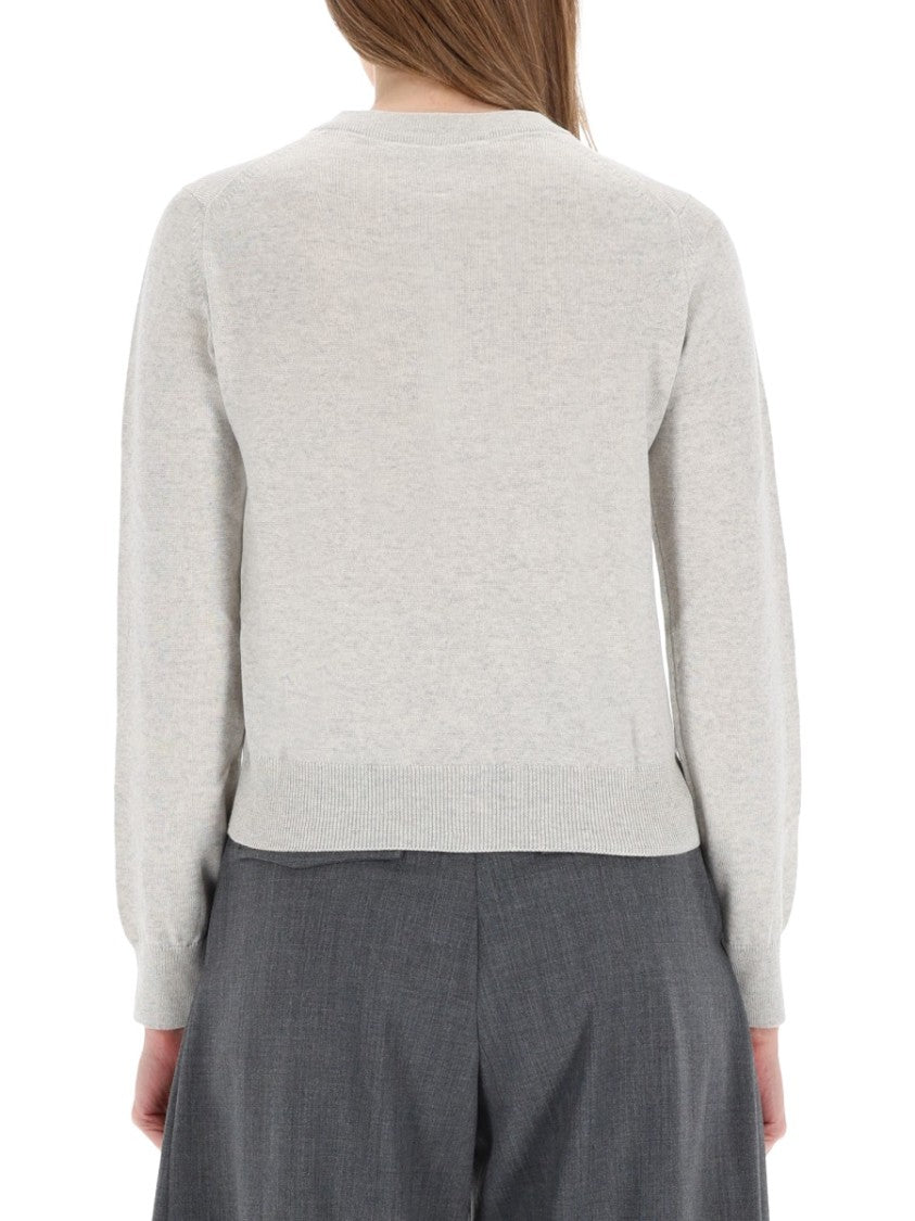 Maison Kitsuné Soft Light Grey Knit Cardigan With Embroidered Fox Detail