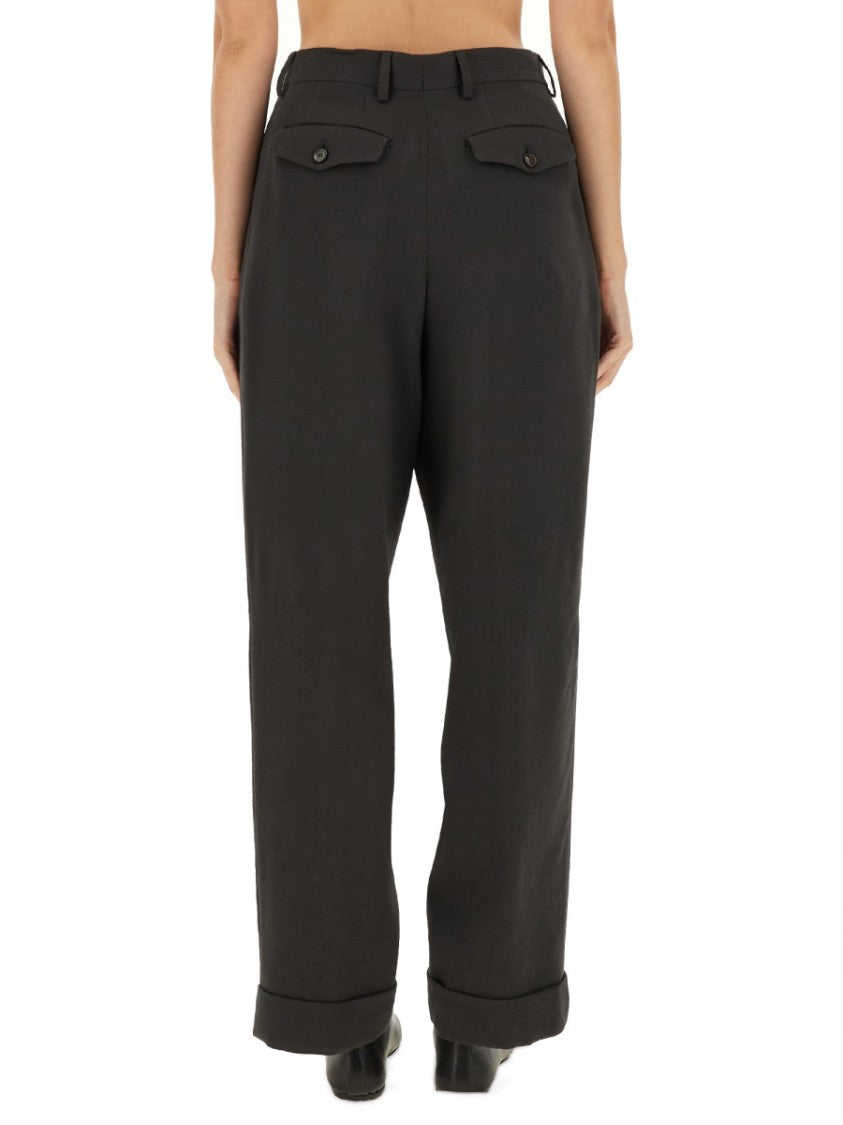 Dries Van Noten Partan High-Waist Pleated Wide-Leg Wool Pants