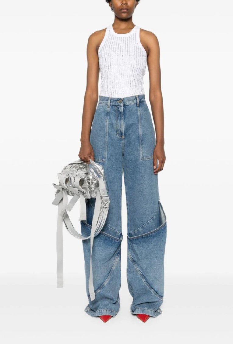 The Attico Fitted Ribbed Cotton Top With Design