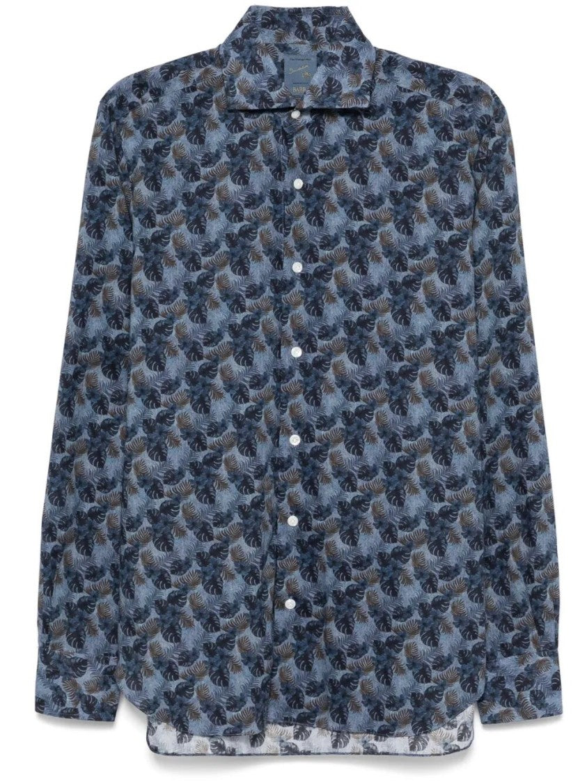 Barba Napoli Floral Pattern Linen Blend Shirt