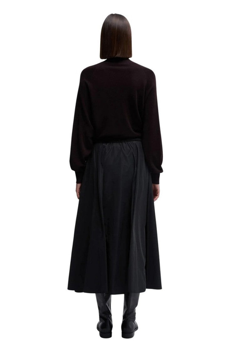 Aspesi Black Mia Elasticated Waist Polyester Midi Skirt