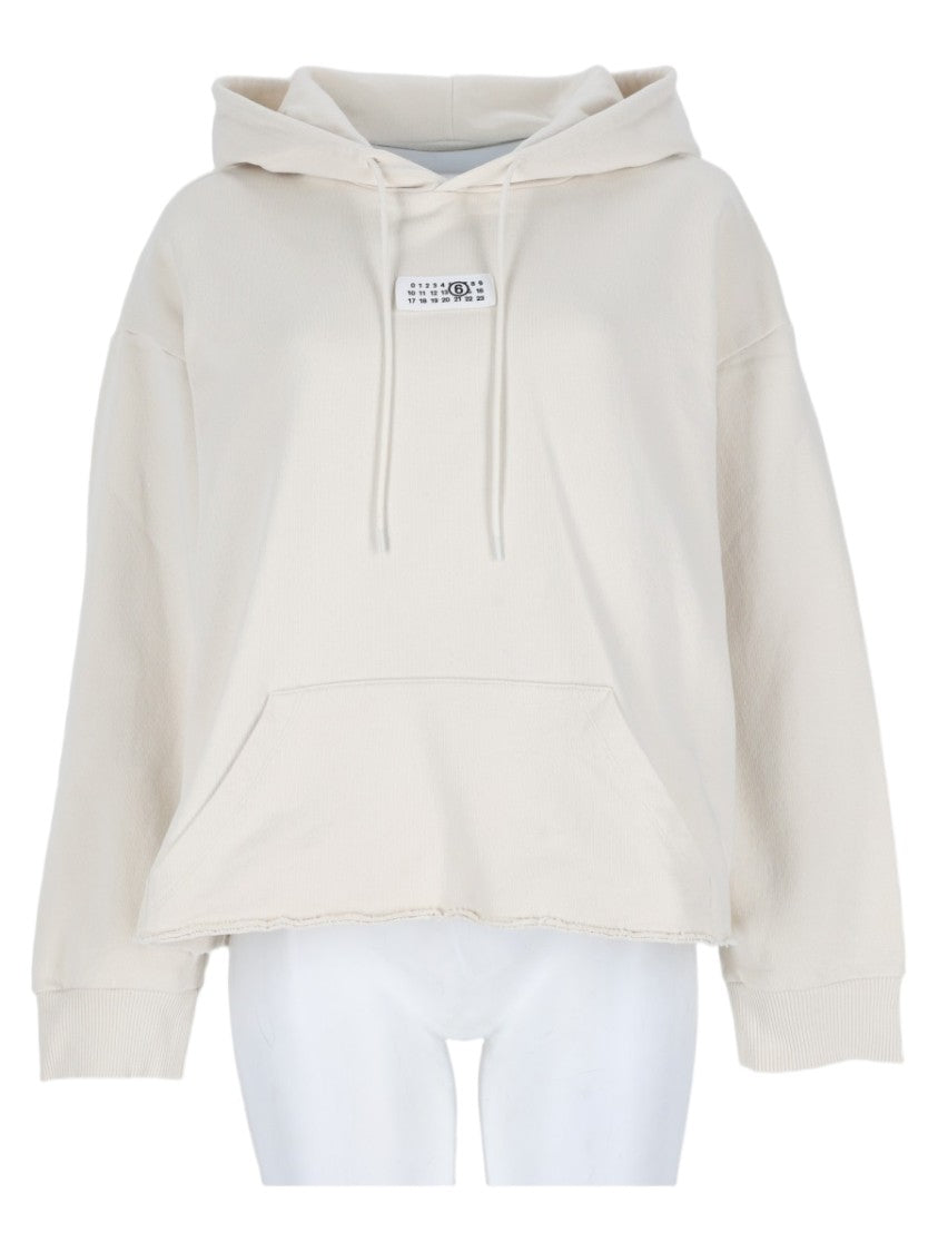 Mm6 By Maison Margiela Cropped Ivory Drawstring Cotton Hoodie