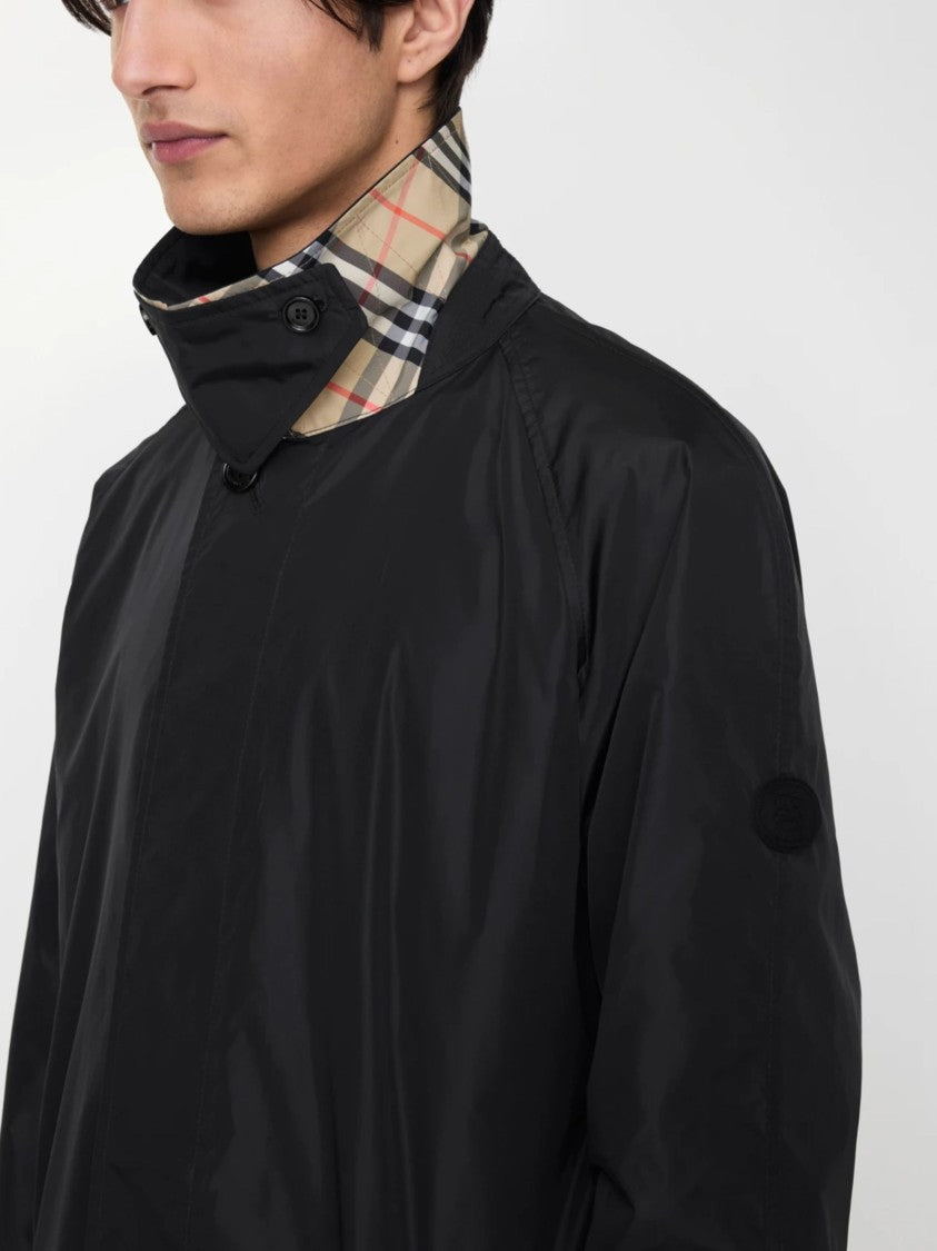 Burberry Black Nylon Check Lining Trench Coat