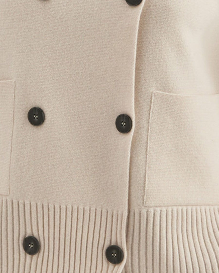 Alpha Studio Double-Breasted Wool Knit Jacket With Ribbed Edges