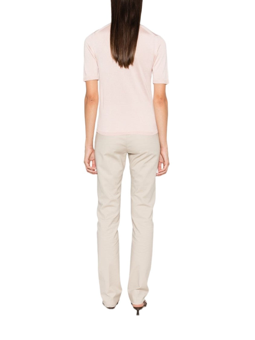 Max Mara Short-Sleeved Silk And Nylon Top With Ribbed Trim