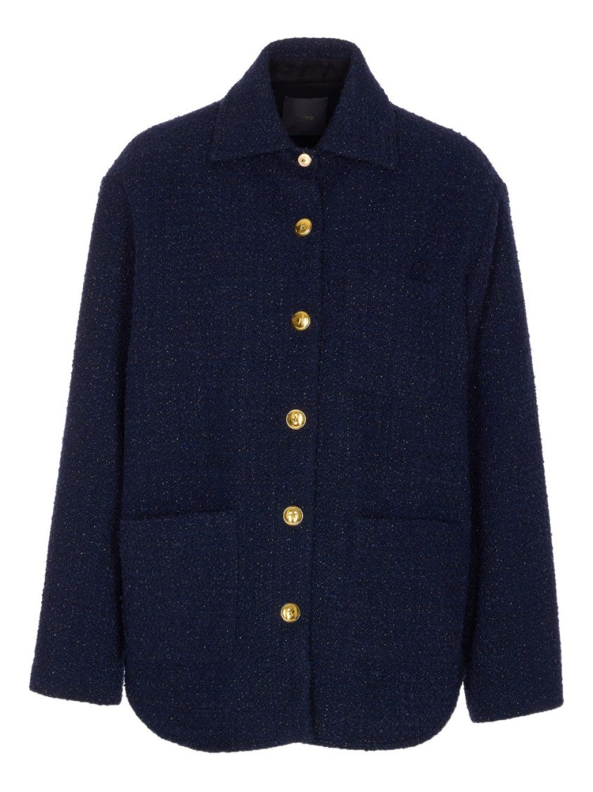 Pinko Textured Dark Blue Jacket With Patch Pockets And Golden Buttons