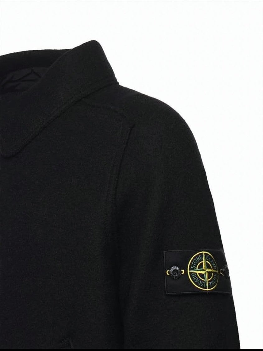 Stone Island Sophisticated Black Wool Jacket With Front Zipper