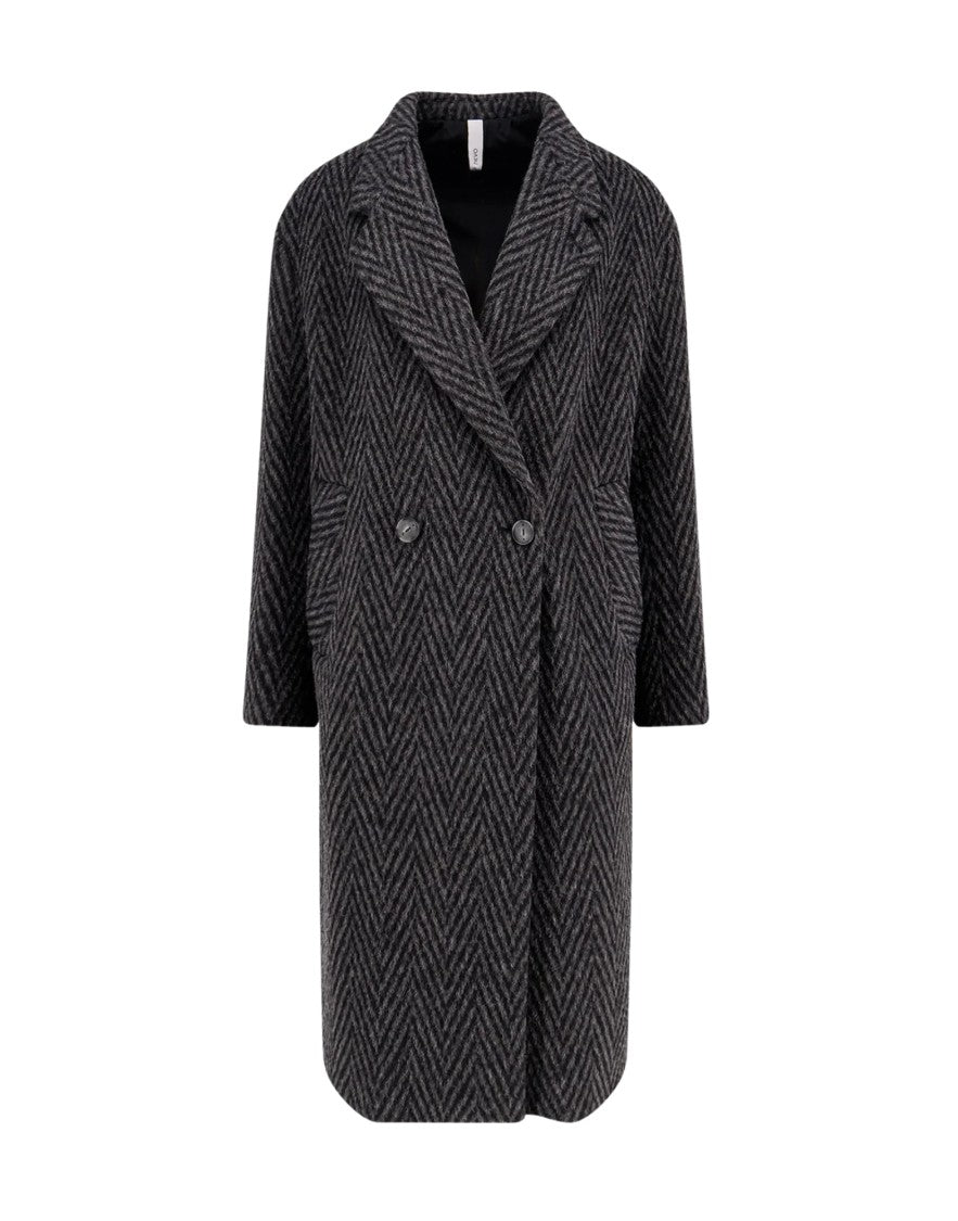 Hevo Grey Santa Cesarea Herringbone Wool-Blend Coat