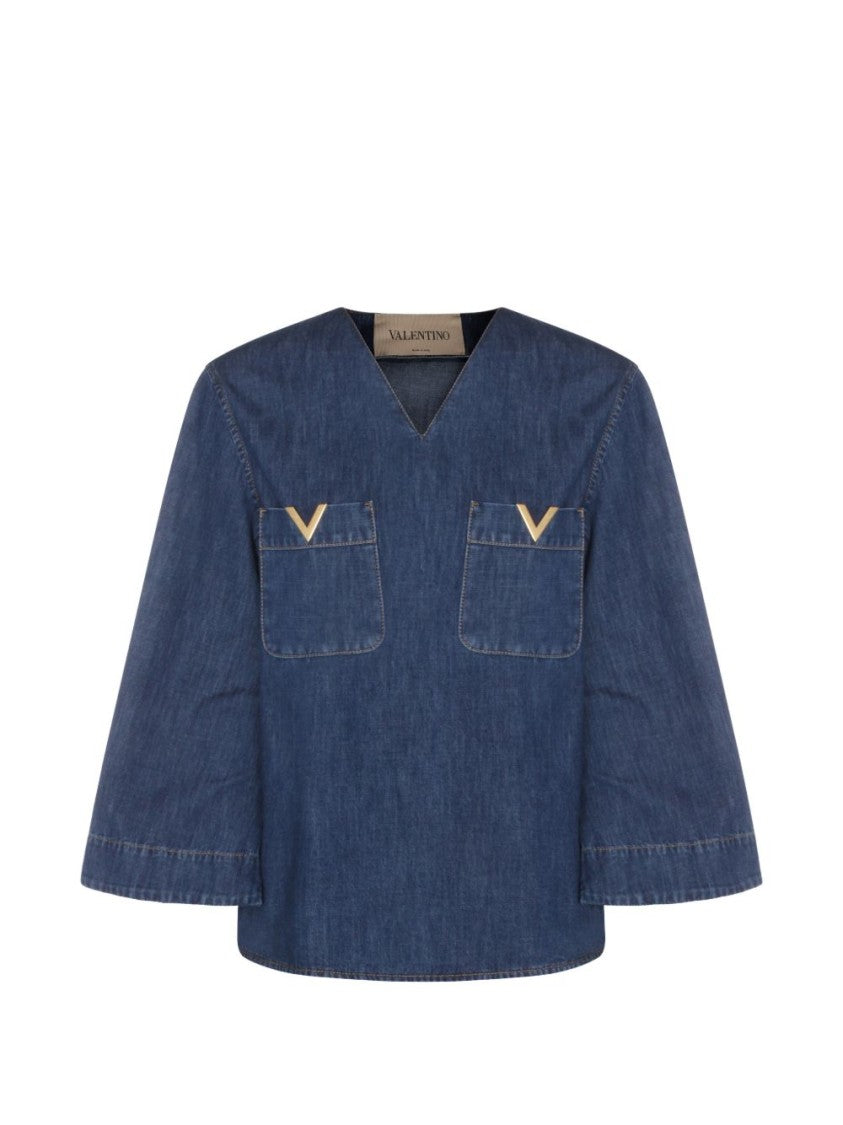 Valentino Garavani Boxy Denim Shirt With V-Neckline