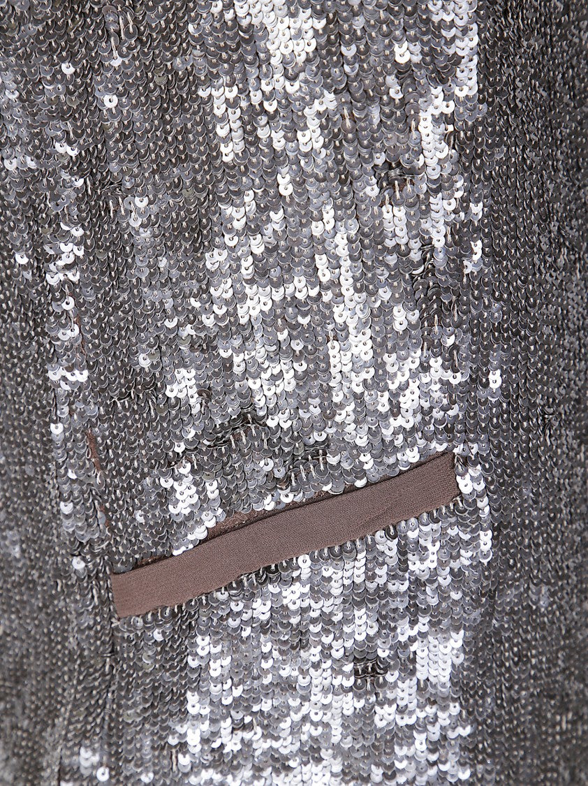 P.A.R.O.S.H. Silver Sequined Vest With Deep V-Neckline