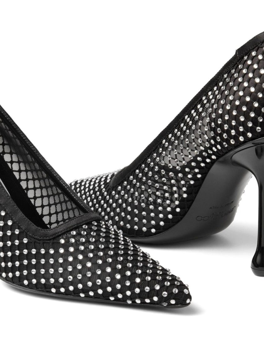 Jimmy Choo Pointed Toe Pumps With Mesh Overlay And Shimmering Studs