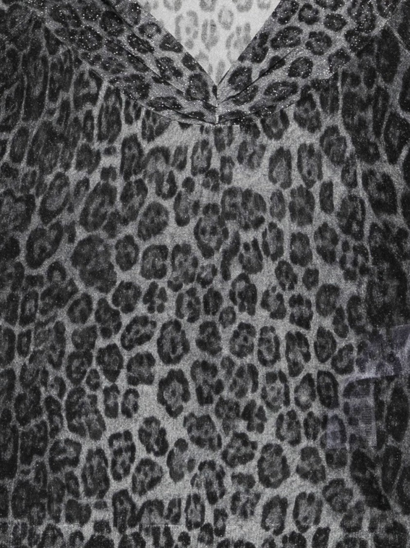 Liu Jo Lightweight Semi-Sheer Grey Sweater With Leopard Print