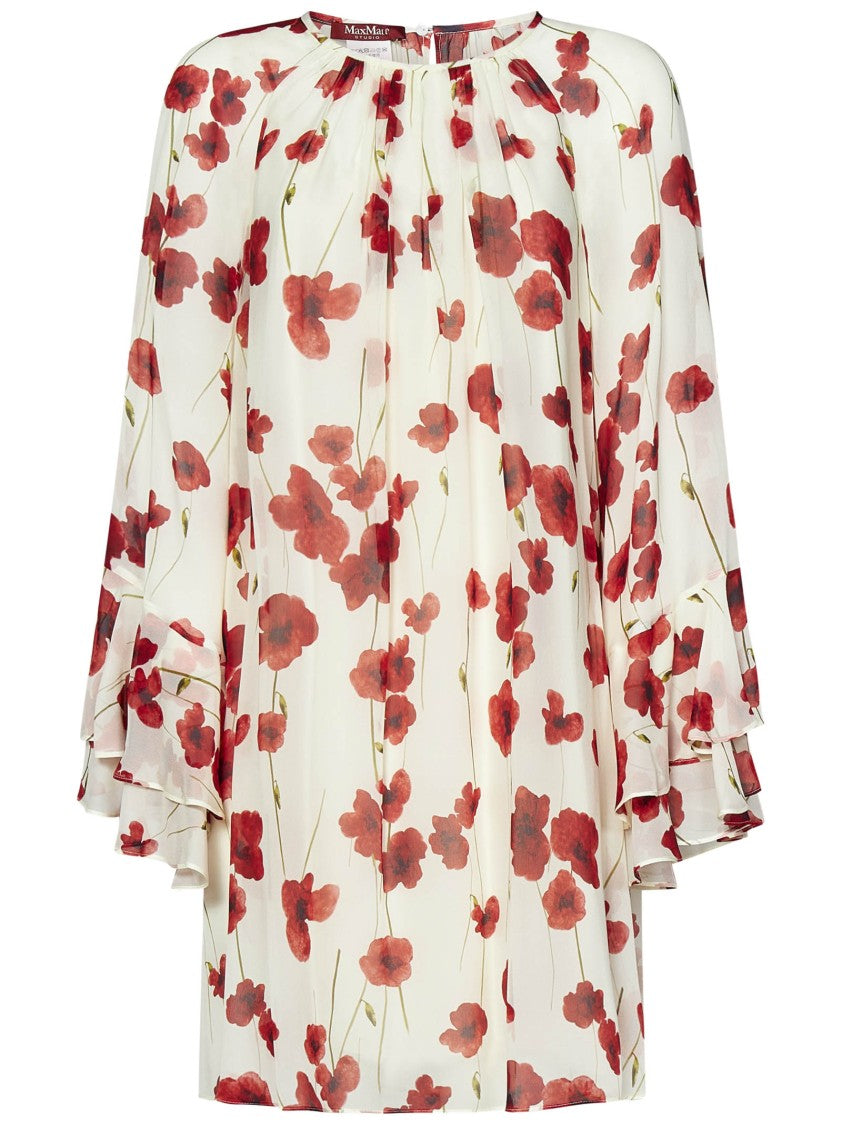 Max Mara Floral-Printed White Silk Georgette Dress