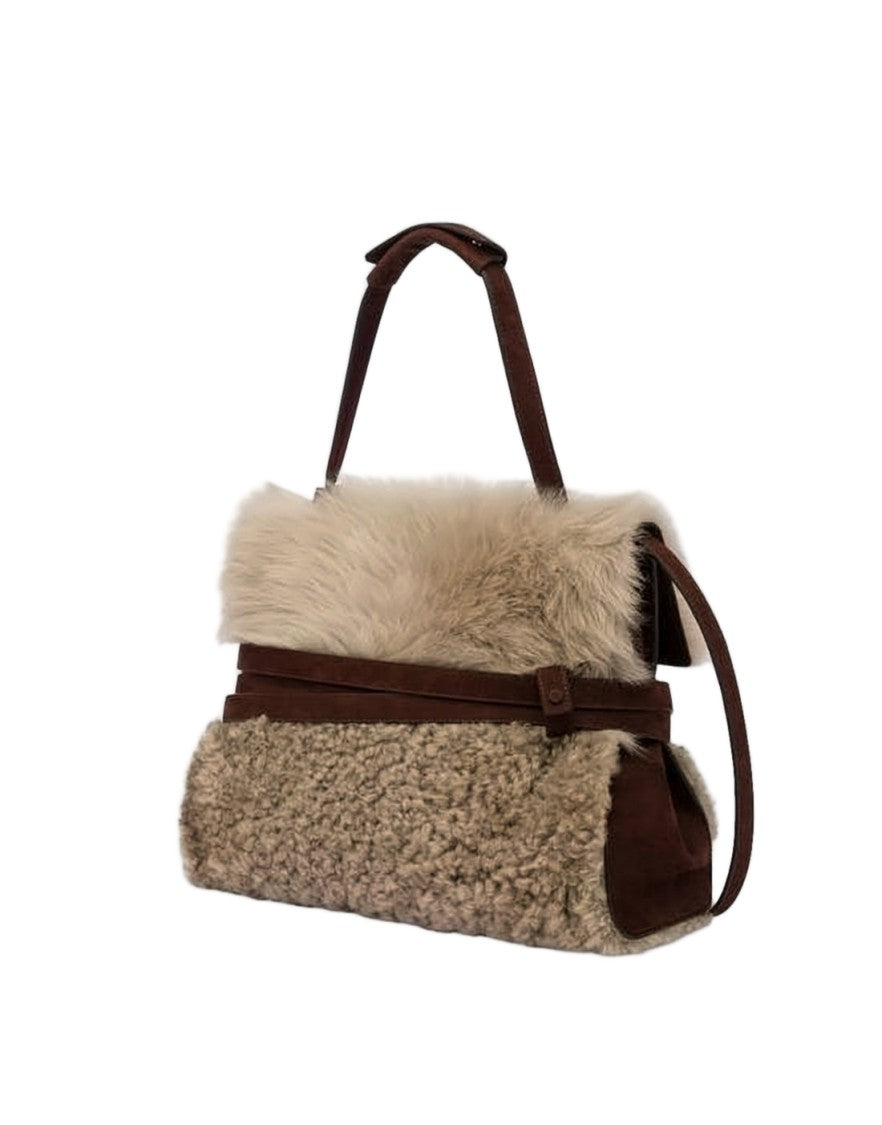 Moschino Curly Shearling Flap Shoulder Bag