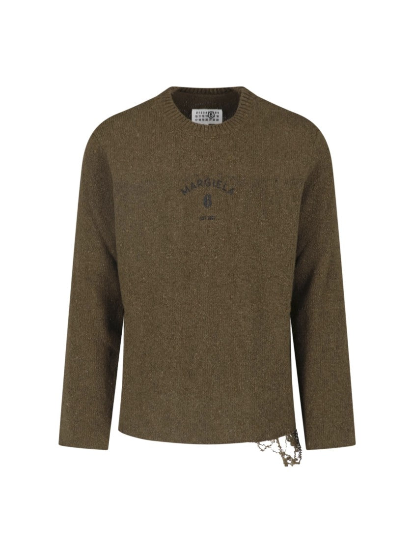 Mm6 By Maison Margiela Green Wool-Blend Ribbed Crewneck Sweater