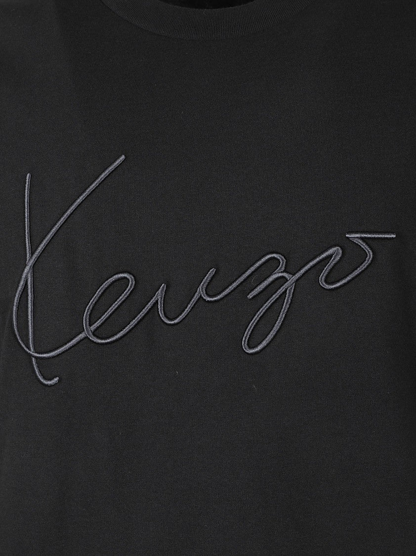 Kenzo Minimalist Black Short-Sleeve T-Shirt With Embroidered Logo