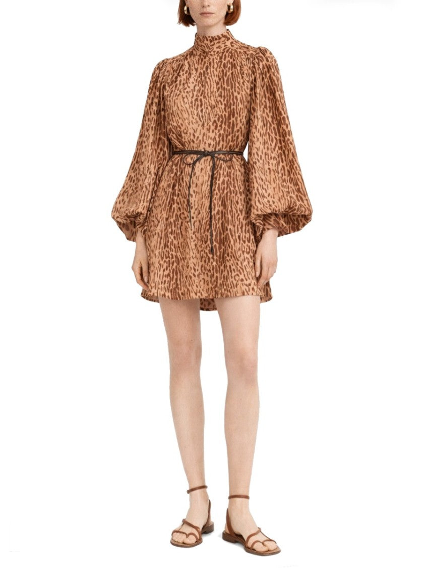 Zimmermann Brown Animal Print Linen Mini Dress