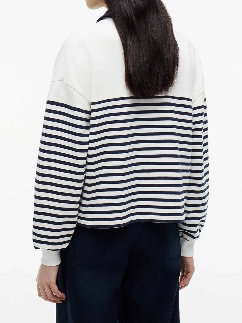 Tommy Hilfiger Striped Cotton Roundal Collar Cropped Sweatshirt