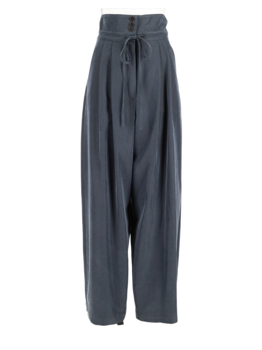 Alysi Blue High-Waisted Back-Notch Wide-Leg Pants