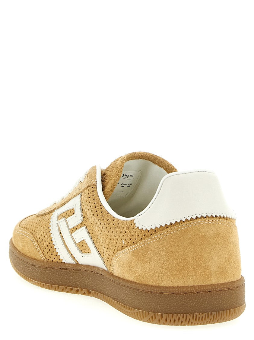 Balmain Perforated Suede Sneakers With Leather Inserts