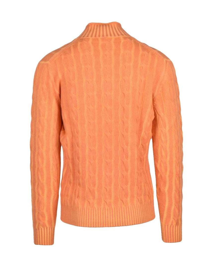 Kangra Cable Knit Sweater With Distinctive Volcano Collar