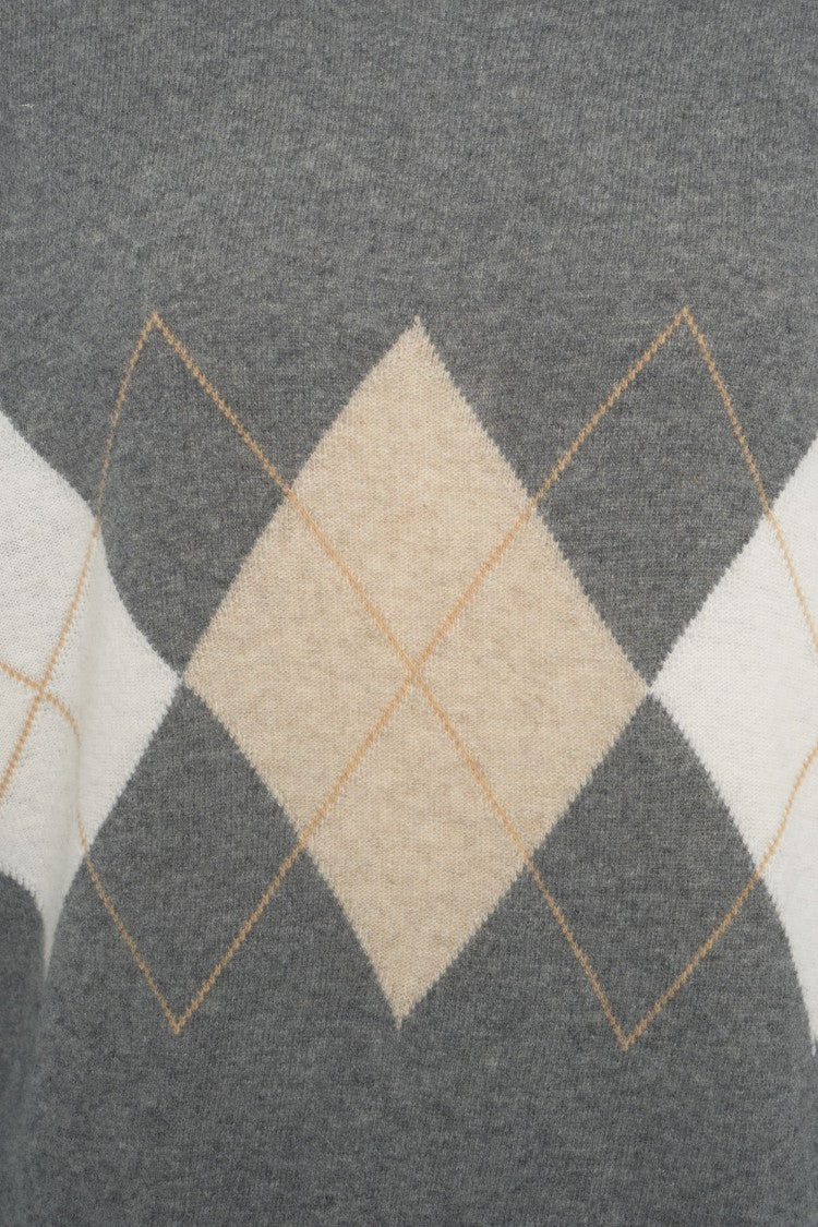 Jeio Diamond Pattern Knit Sweater With Ribbed Cuffs