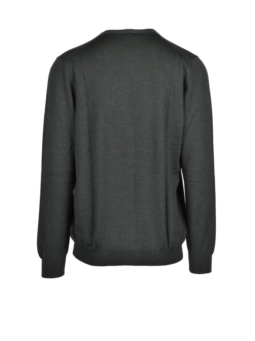 Barba Napoli Green Virgin Wool V-Neck Cardigan