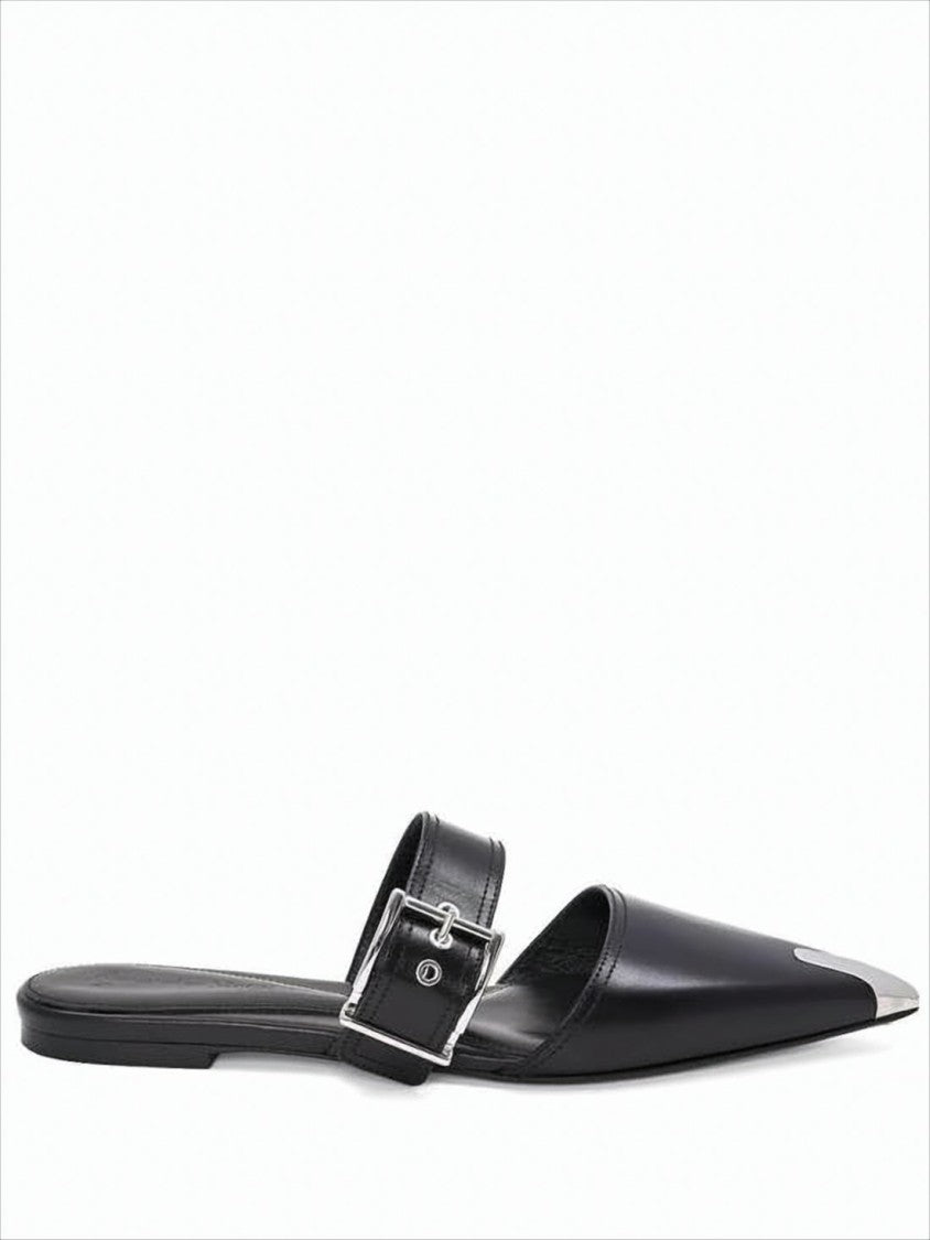 Alexander Mcqueen Pointed-Toe Leather Mule With Silver Buckle Detail