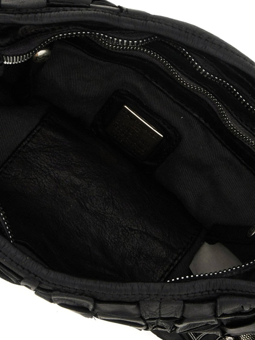 Campomaggi Textured Black Handbag With Floral Embellishments