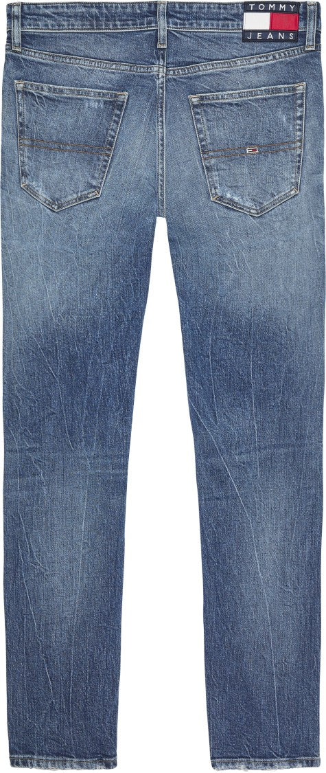 Tommy Jeans Faded Blue Denim Jeans With Distressed Detailing