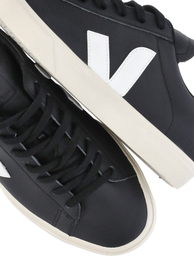Veja Black Veja Leather Campo Sneakers With Contrasting V Logo