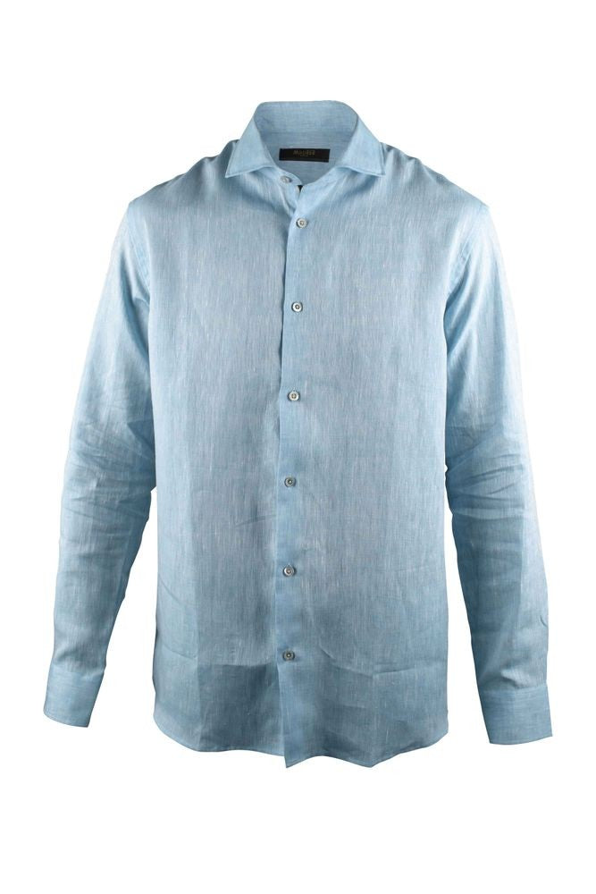 Moorer Pastel Blue Linen Shirt With Mother-Of-Pearl Buttons