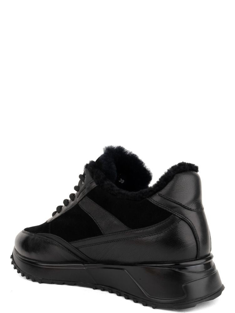 Adrianna Feretti Black Lace-Up Suede Panels Leather Ankle Boots
