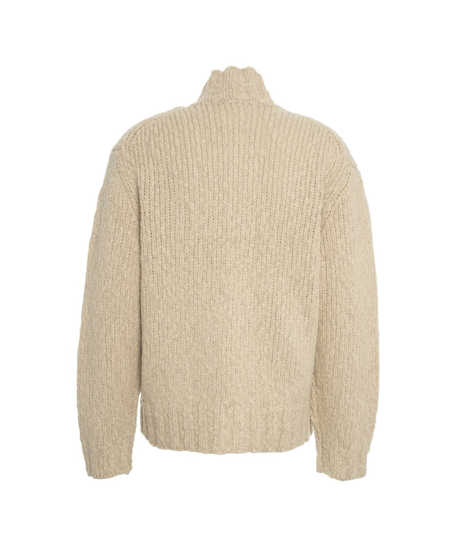 Closed Chunky Knit Cardigan With High Neck And Button Closure