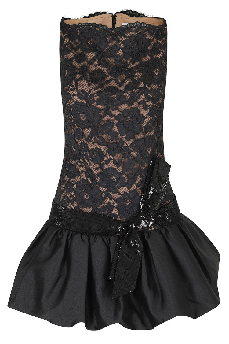 Self-Portrait Black Lace Sweetheart Neckline Bubble Hem Mini Dress