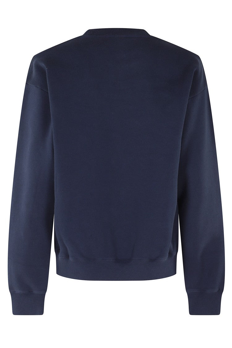 Sporty And Rich Navy Blue Varsity Printed Logo Crew Neck Cotton Sweatshirt