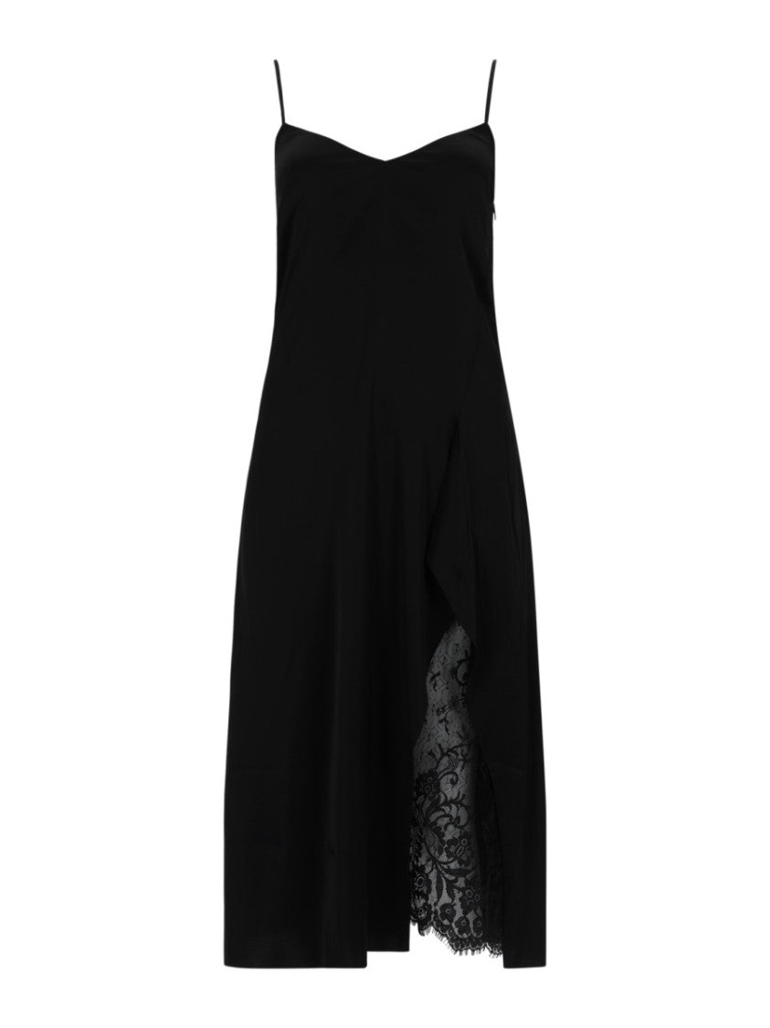 Acne Studios Satin Midi Dress With Asymmetrical Overlay And Lace Detailing