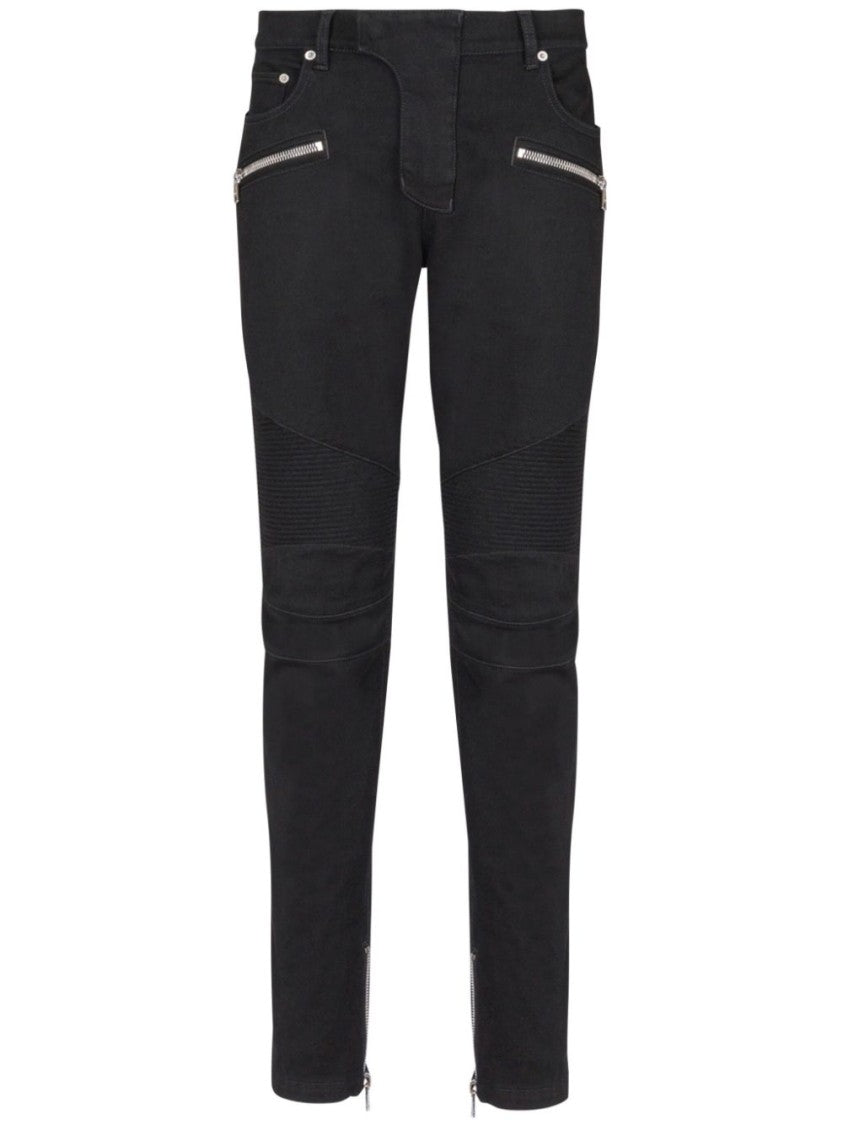Balmain Cotton Blend Black Denim Jeans With Multi-Pocket Design