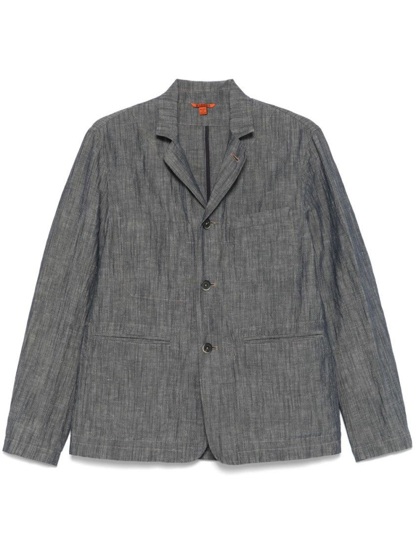 Barena Tailored Blue Linen-Cotton Jacket With Notched Lapel