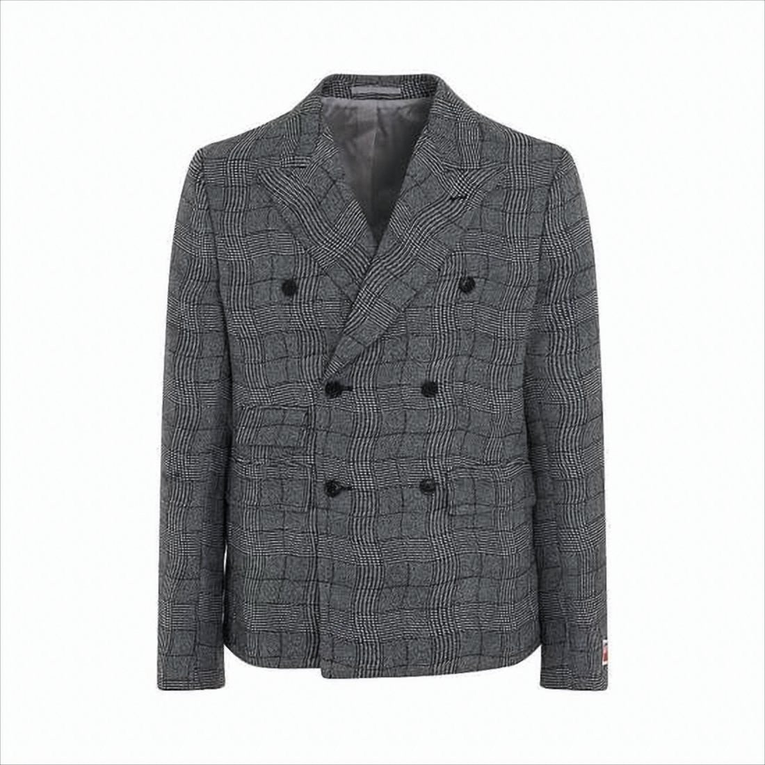Kenzo Double-Breasted Grey Checkered Suit Jacket