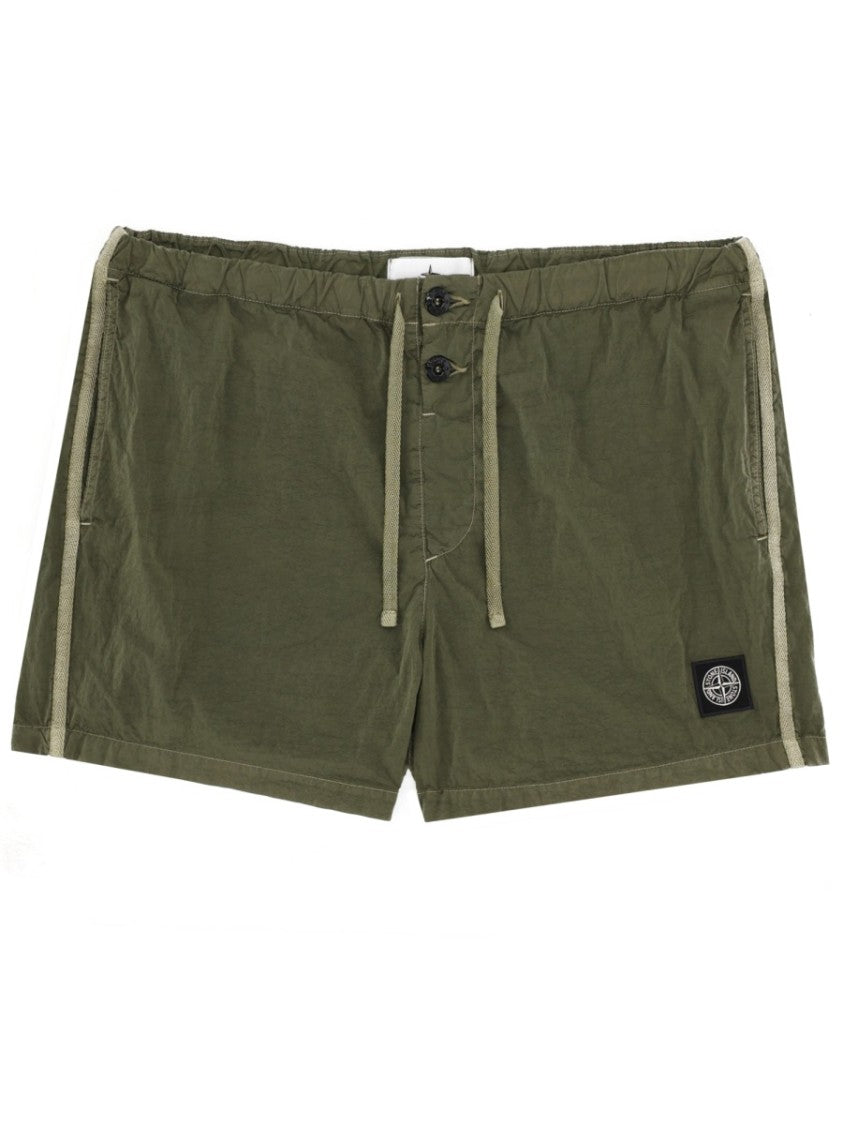 Stone Island Olive Green Logo Polyamide Swim Shorts