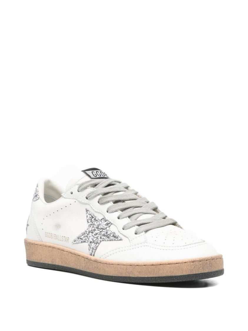 Golden Goose Textured White Leather Low-Top Sneakers With Glitter Accents