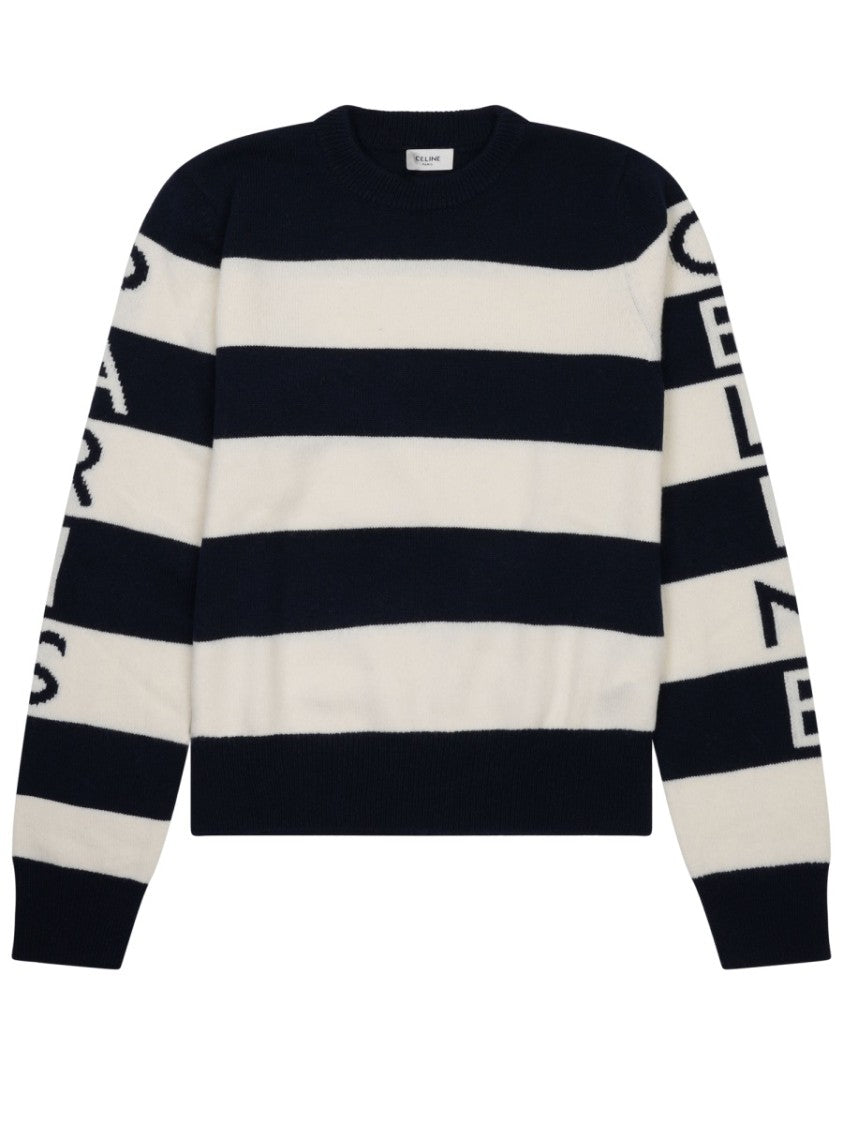 Celine Striped Knit Sweater With Graphic Lettering