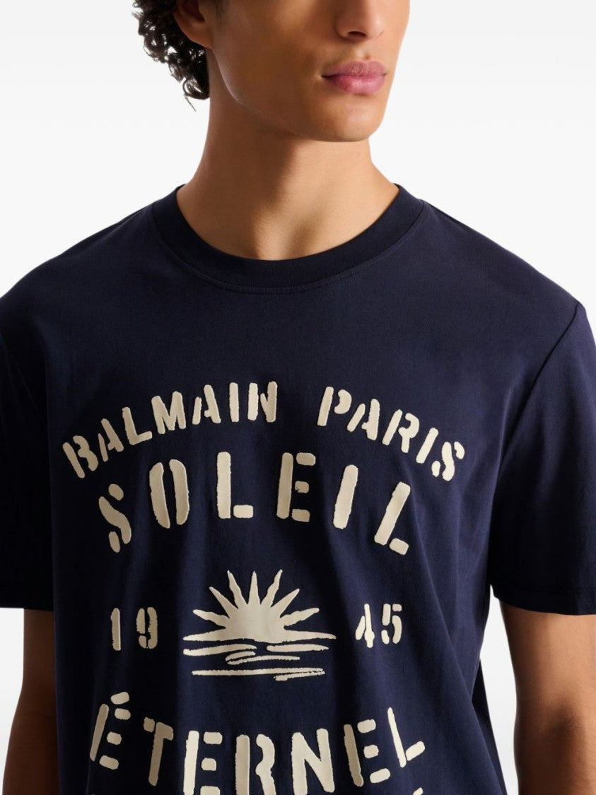 Balmain Blue Crew Neck Short Sleeve T-Shirt