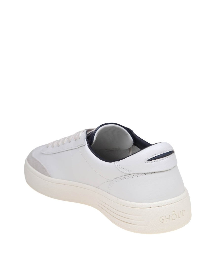 Ghoud Lido Low Sneakers In White/Blue Leather And Suede
