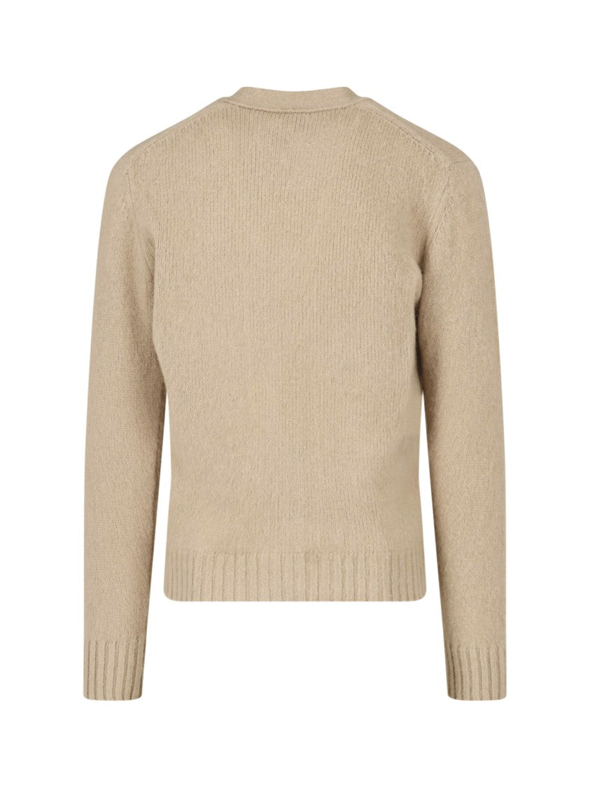 Aspesi Beige Wool V-Neck Pocketed Cardigan