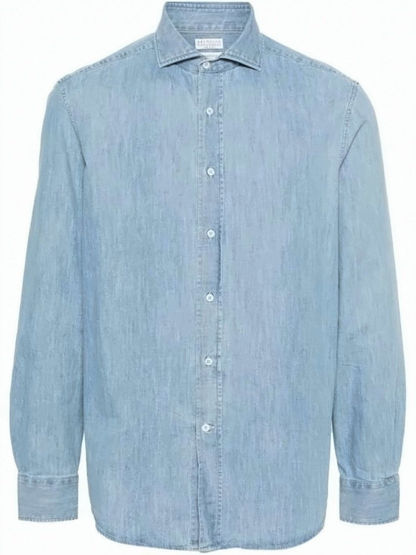 Brunello Cucinelli French Collar Easy-Fit Lightweight Denim Shirt