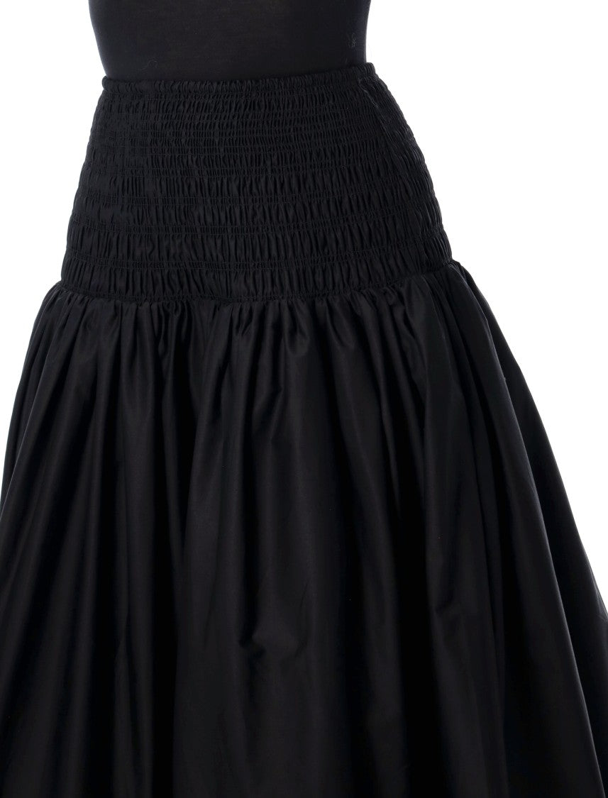 Self-Portrait Voluminous Black Cotton Midi Skirt