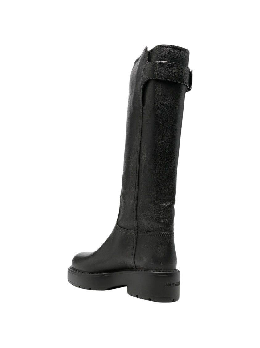 Miu Miu Gold Strap Black Leather Mid-Calf Boots